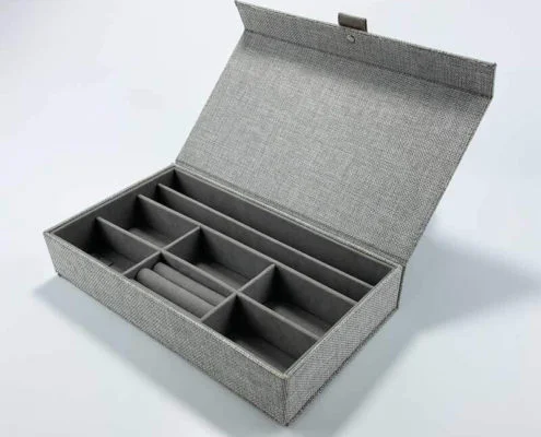 Linen fabric jewelry organizer grid storage tray boxes-3