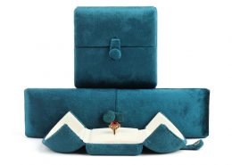 Blue Suede Double Door Jewellery Ring Boxes-1