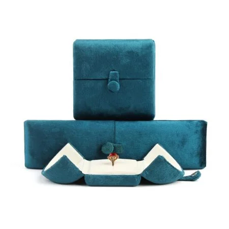 Blue Suede Double Door Jewellery Ring Boxes-1