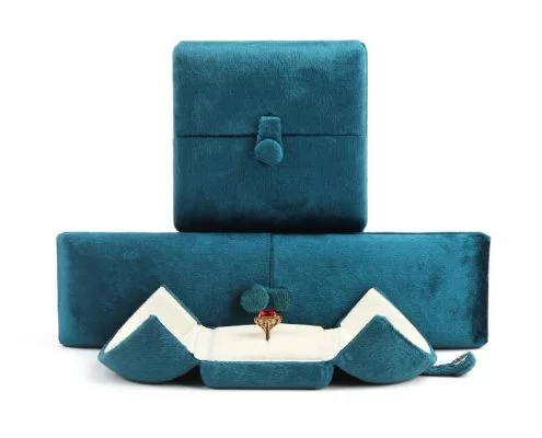 Blue Suede Double Door Jewellery Ring Boxes-1