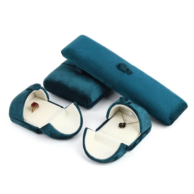 Blue Suede Double Door Jewellery Ring Boxes-2