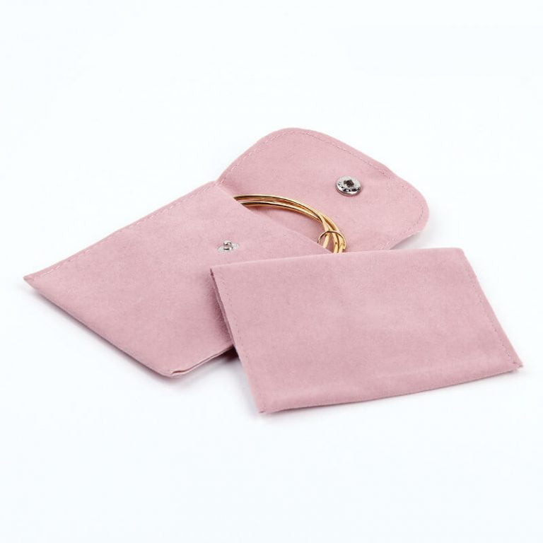 Pink Velvet Jewelry Gift Pouches with Snap Button Custom Packaging