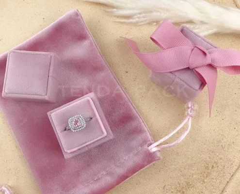 Dusty Pink Square Velvet Ring Boxes-1