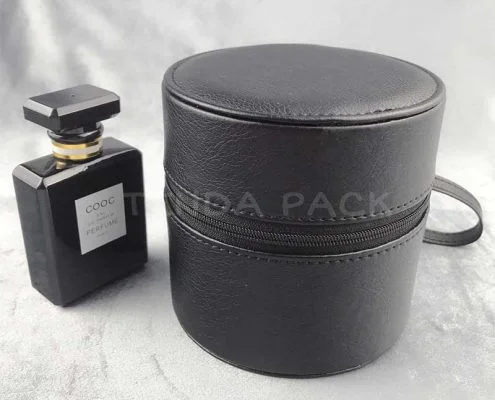 Portable PU Leather Round Boxes With Zipper-2