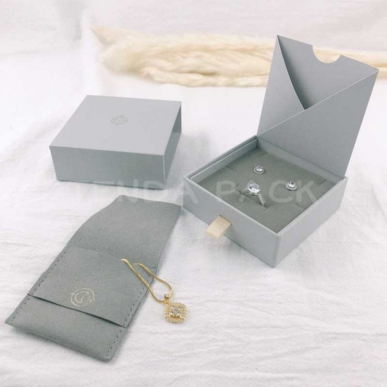 Printed Paper Jewelry Drawer Boxes With Pouch - Custom Packaging ...
