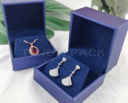 Fancy Blue Artificial Leather Earring Pendant Jewelry Boxes-4