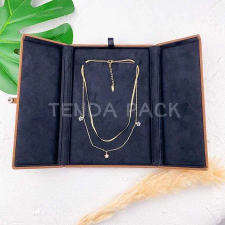 Microfiber Necklace Jewelry Box With Double Door Closure-2