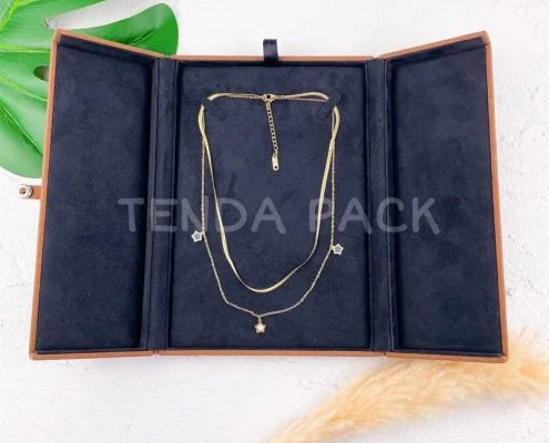Microfiber Necklace Jewelry Box With Double Door Closure-2