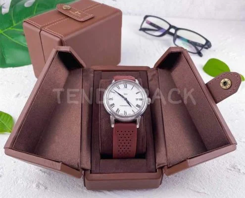 PU Leather Watch Box with Button Closure-1