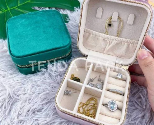 Plush Velvet Travel Jewelry Organizer Box Jewelry Case-4