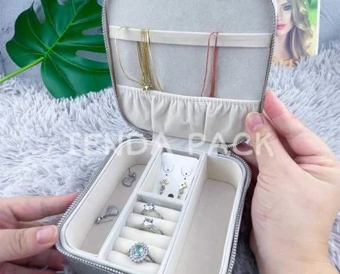 Silver Travel Jewelry Case Organizer Box in Metallic Vegan Leather-4